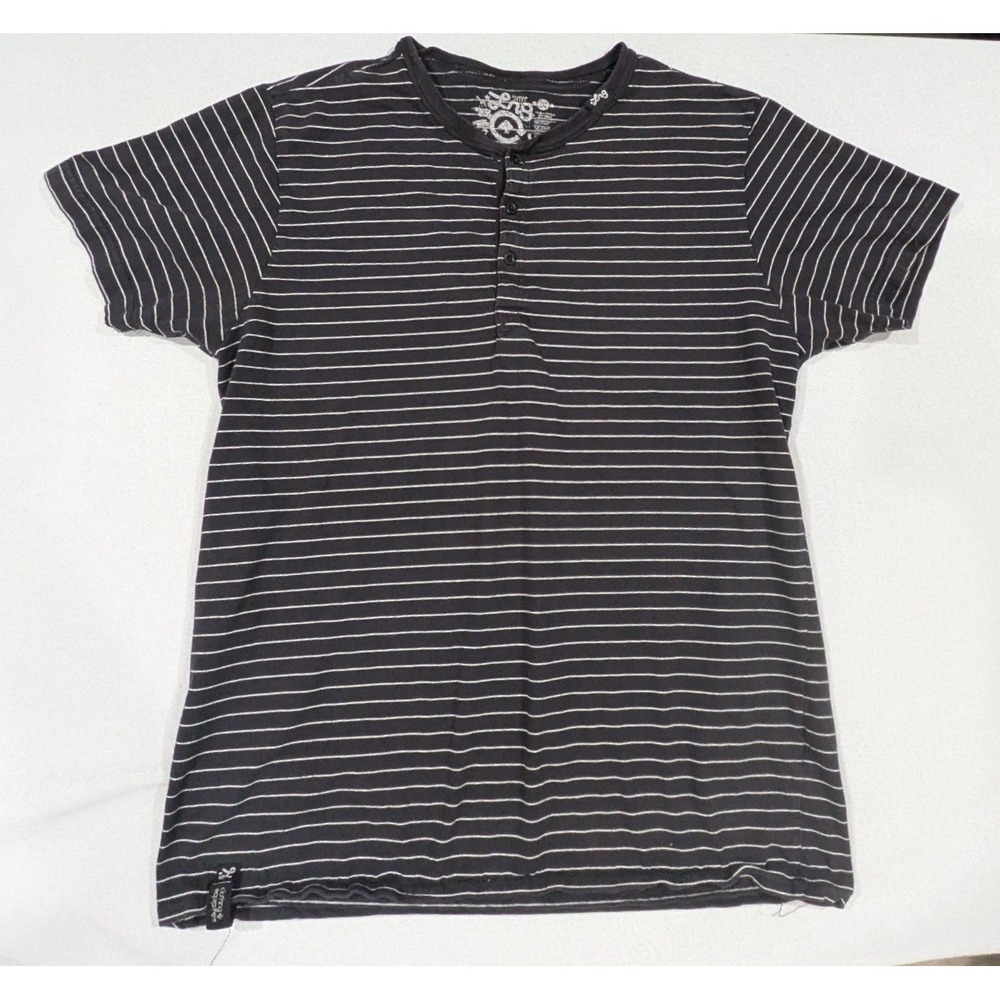Ecko Unltd Henley Shirt Mens 2XL Black Striped Good Short Sleeve Cotton Casual